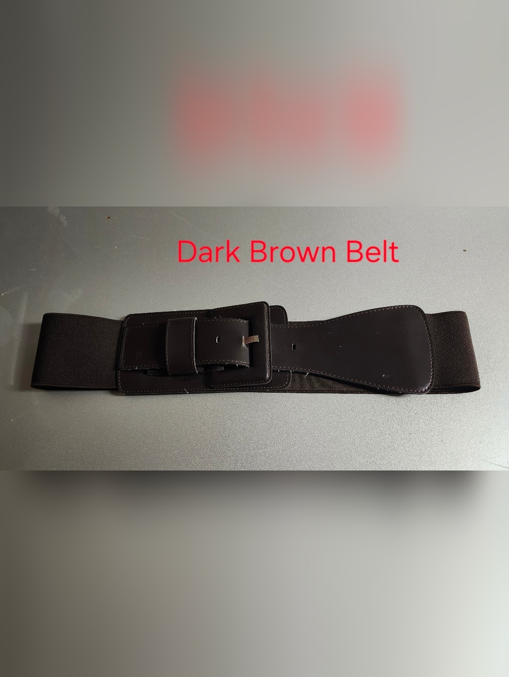 Dark Brown Elastic Waist Belt With Patent Buckle